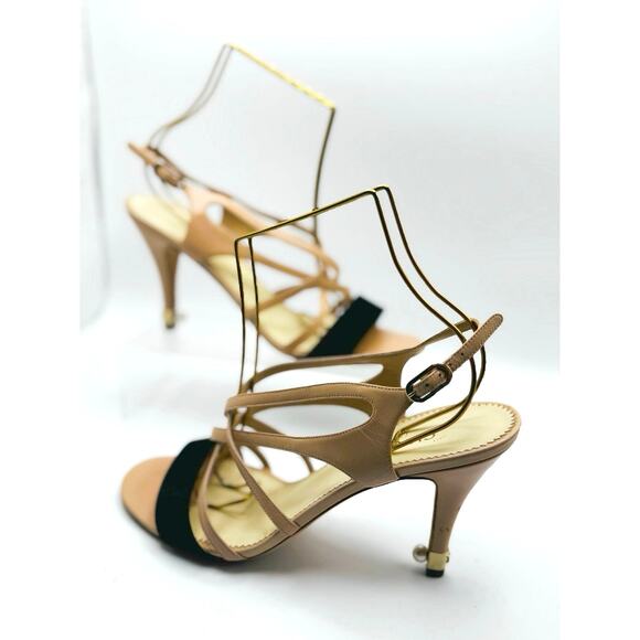 Chanel Classic Beige Strappy sandals sculpted Heels with pearl accent Size 39.5 - Picture 1 of 16